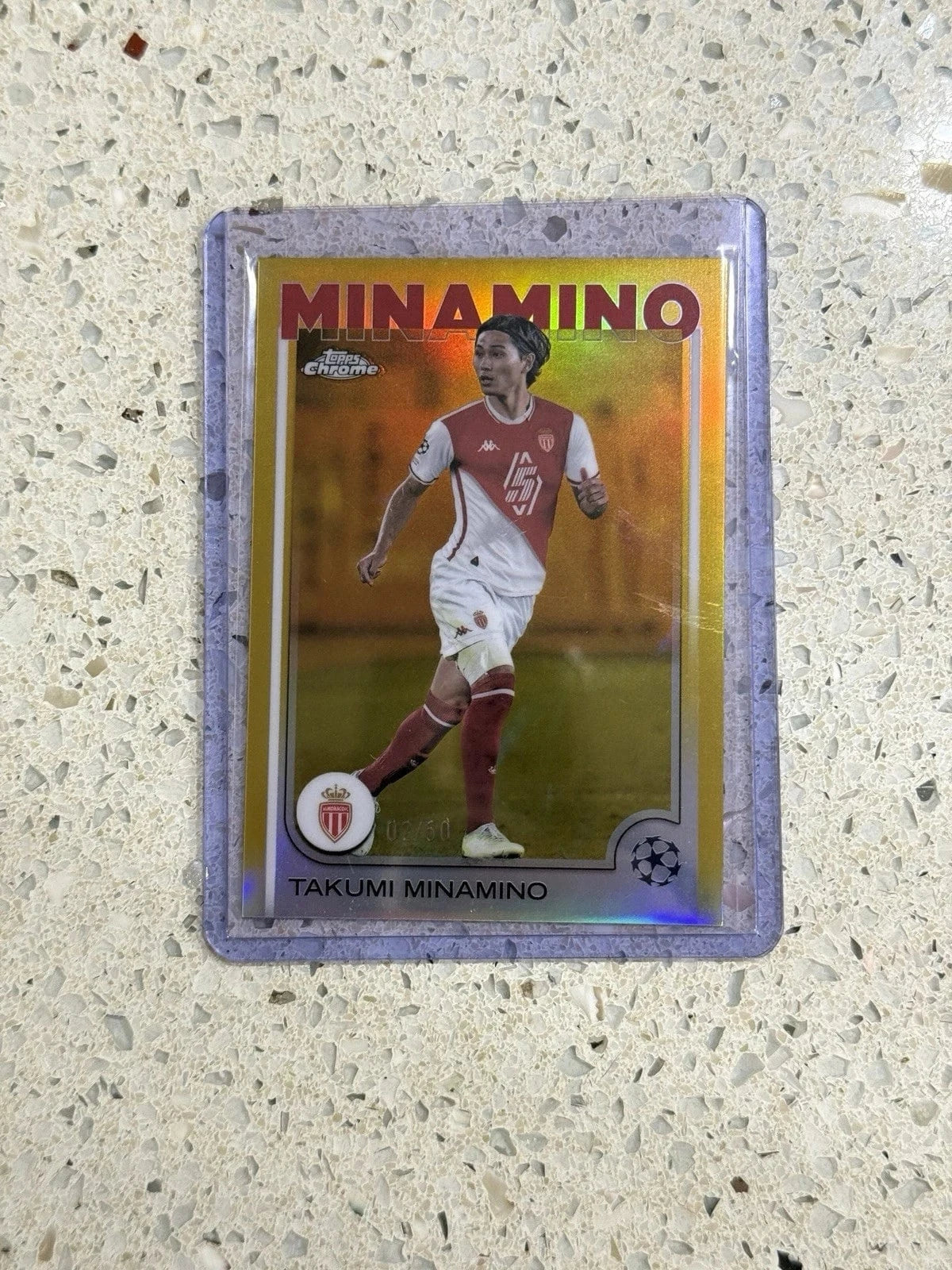 Tour Quality Golf's Shop 2024-25 Topps Chrome UEFA Club Comp TAKUMI MINAMINO Base Gold 02/50 #57