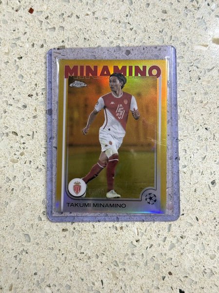 Tour Quality Golf's Shop 2024-25 Topps Chrome UEFA Club Comp TAKUMI MINAMINO Base Gold 02/50 #57