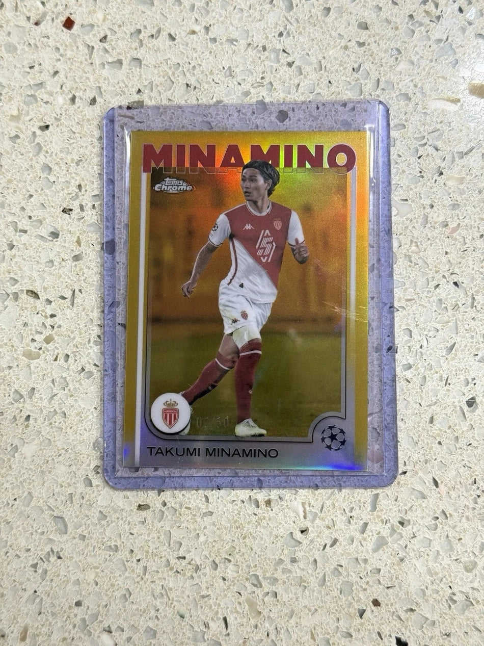 Tour Quality Golf's Shop 2024-25 Topps Chrome UEFA Club Comp TAKUMI MINAMINO Base Gold 02/50 #57