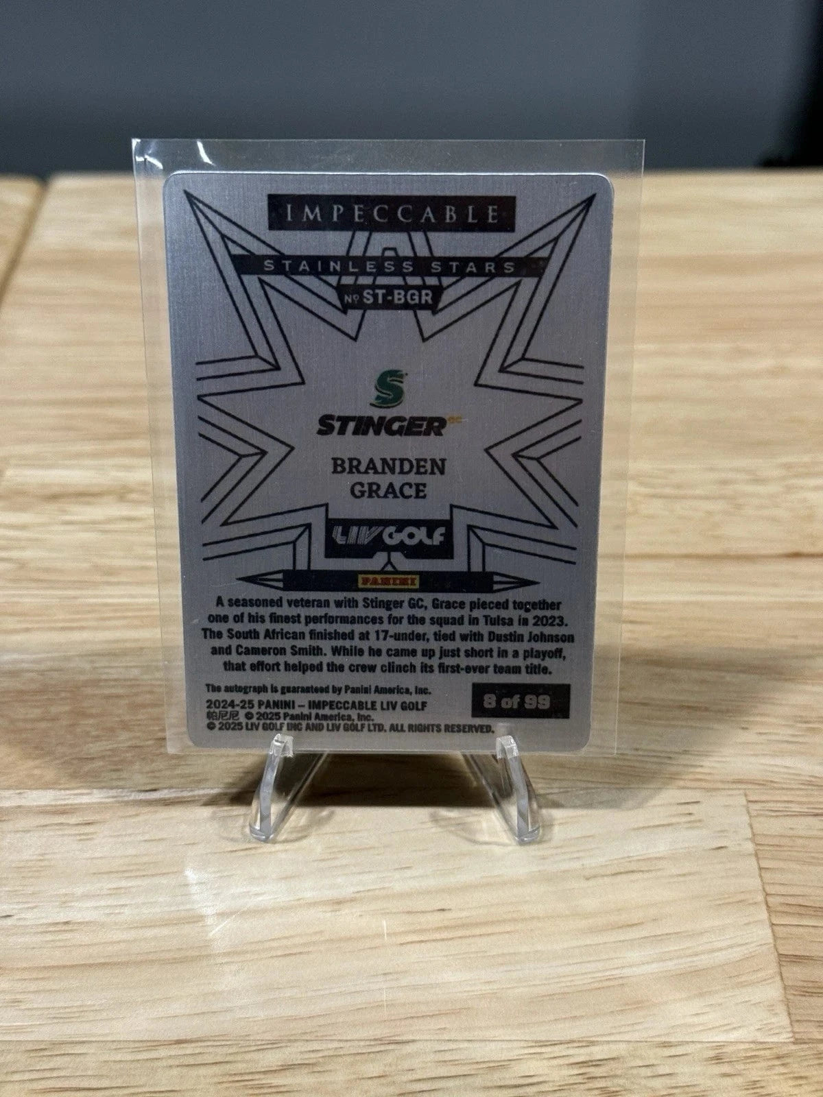 Tour Quality Golf's Shop 2024 Impeccable Liv Golf Branden Grace Stainless Stars Green Auto /99