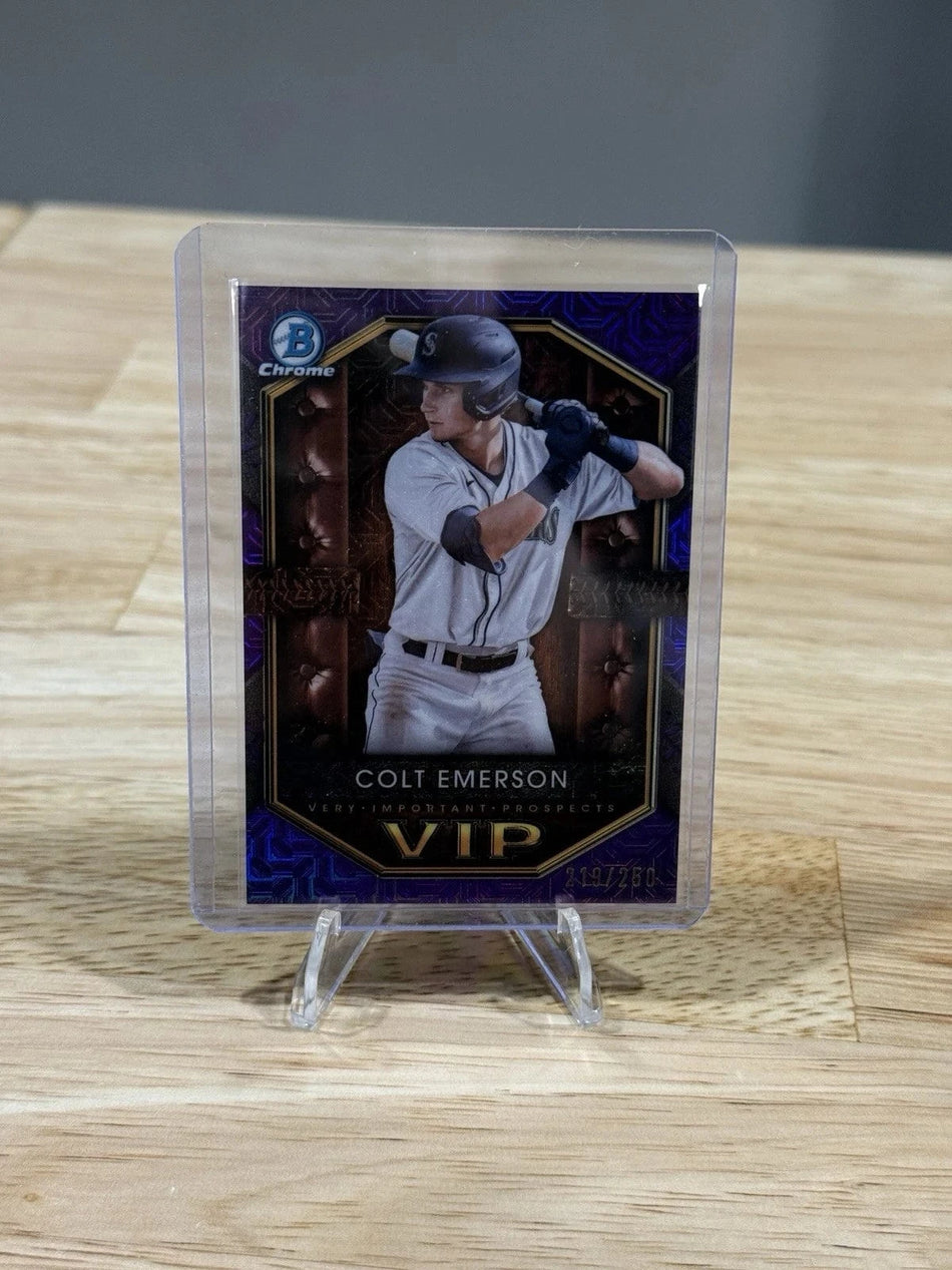 Tour Quality Golf's Shop 2025 Bowman Chrome Mega Mojo Purple Refractor /250 VIP Colt Emerson Mariners