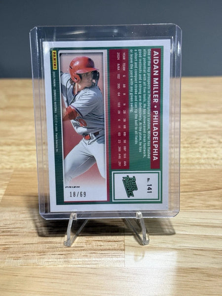 Tour Quality Golf's Shop 2025 Donruss Baseball Card Rated Prospect Aidan Miller Black and Gold Optic /69