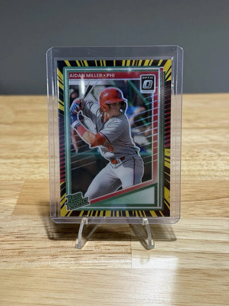 Tour Quality Golf's Shop 2025 Donruss Baseball Card Rated Prospect Aidan Miller Black and Gold Optic /69