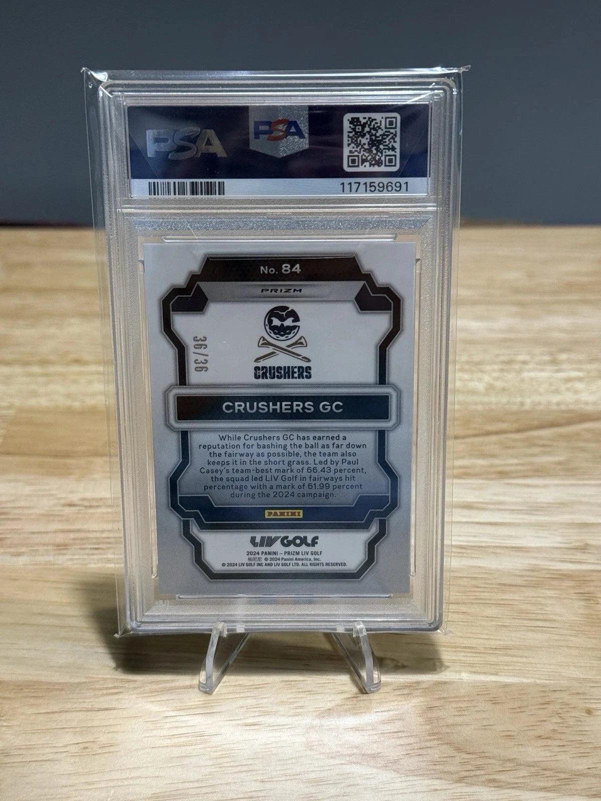 Tour Quality Golf's Shop Crushers 2024 Prizm LIV Golf 84 White Mojo Prizm Statistical Leaders /36 Psa 10