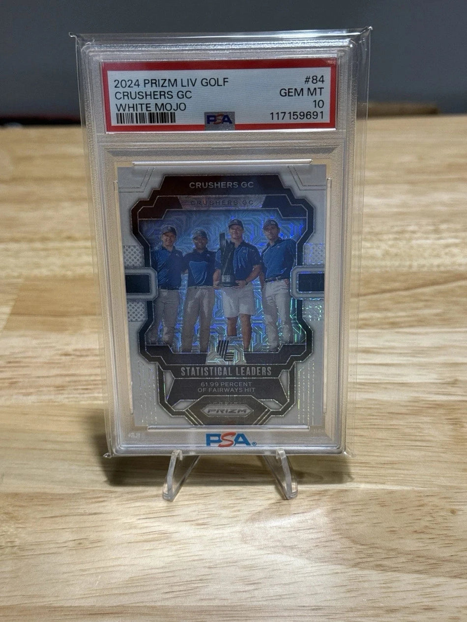 Tour Quality Golf's Shop Crushers 2024 Prizm LIV Golf 84 White Mojo Prizm Statistical Leaders /36 Psa 10